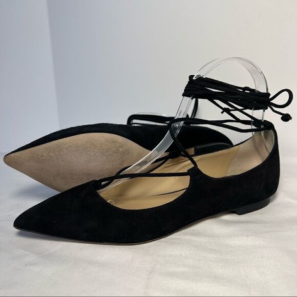 M. Gemi Brezza Black Ballerina Lace Up Suede Point Toe Flats 36/6 - Picture 1 of 9